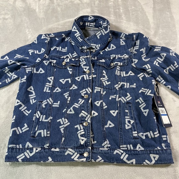 Fila ARI Denim Jacket Mens XL All Over Print Crystal Back NWT Vintage Style - Picture 1 of 16